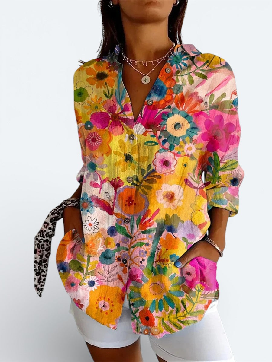 Valeria | Blouse Boutonnée Artistique Vibrante