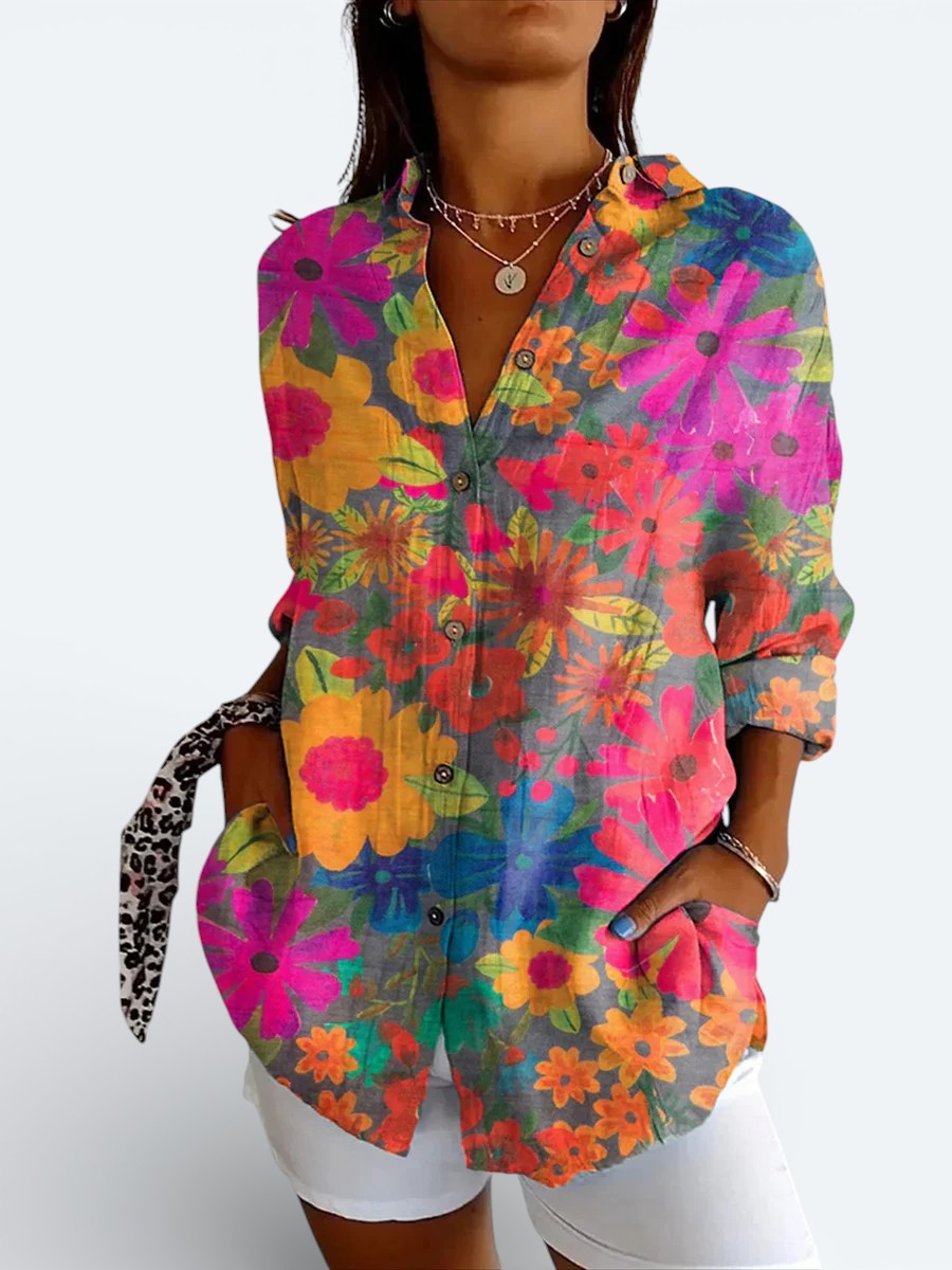 Valeria | Blouse Boutonnée Artistique Vibrante