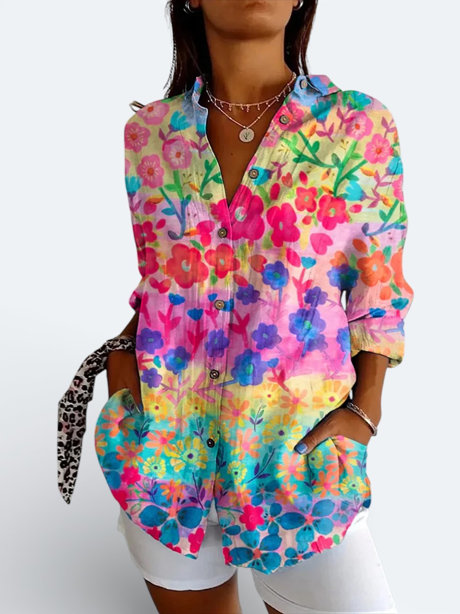 Valeria | Blouse Boutonnée Artistique Vibrante