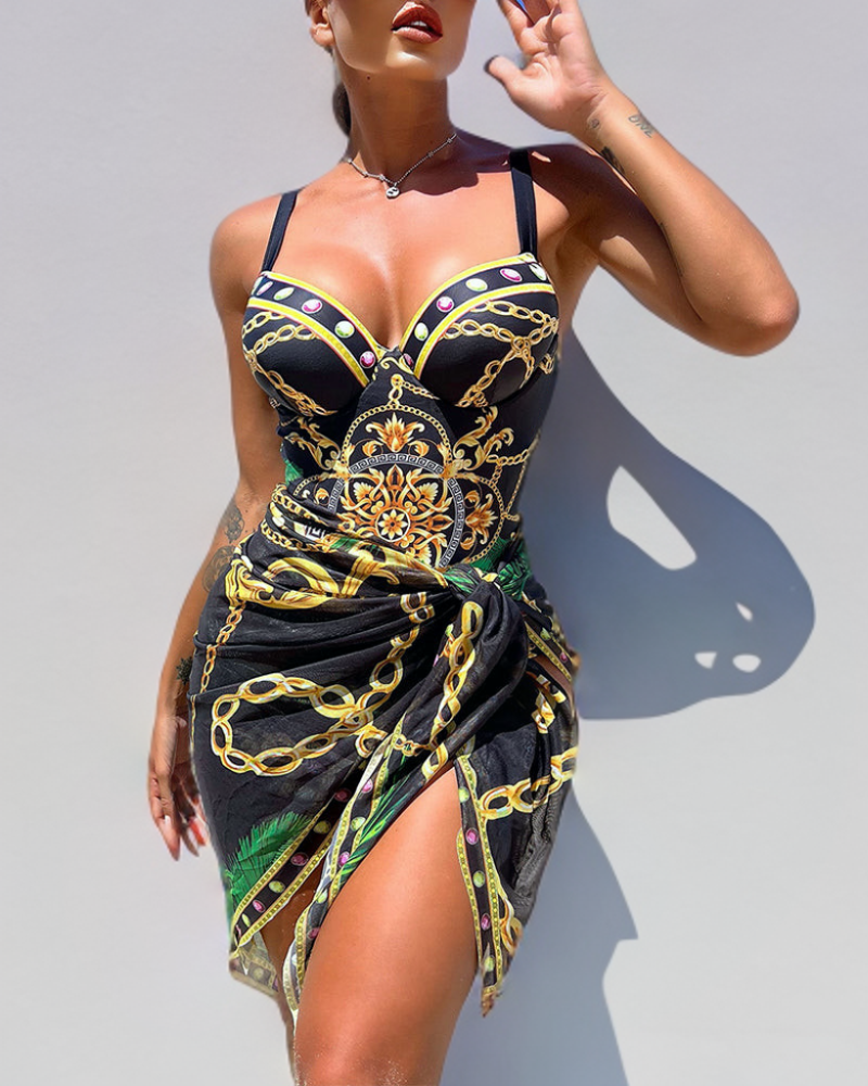 Ocean Spark | Maillot de bain une pièce avec soutien-gorge push-up et jupe de plage coordonnée