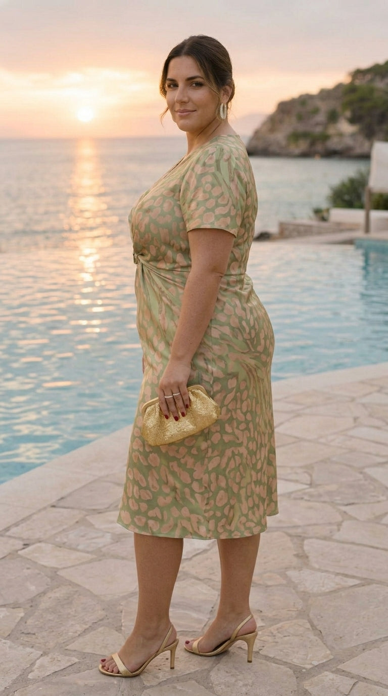 Robe Midi Sculptante avec Nœud Central et Drapé Élégant