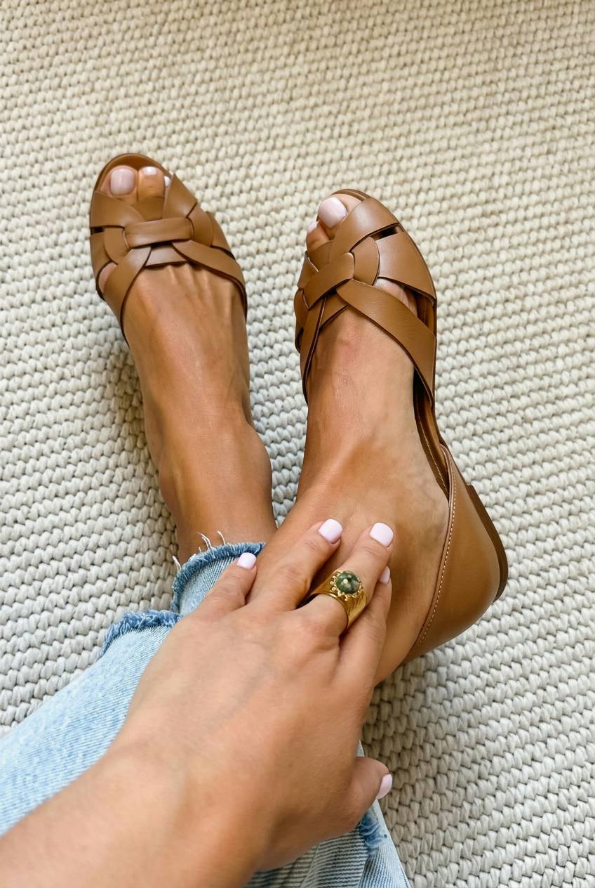 Ballerines peep toe en simili cuir avec brides croisées et talon fermé