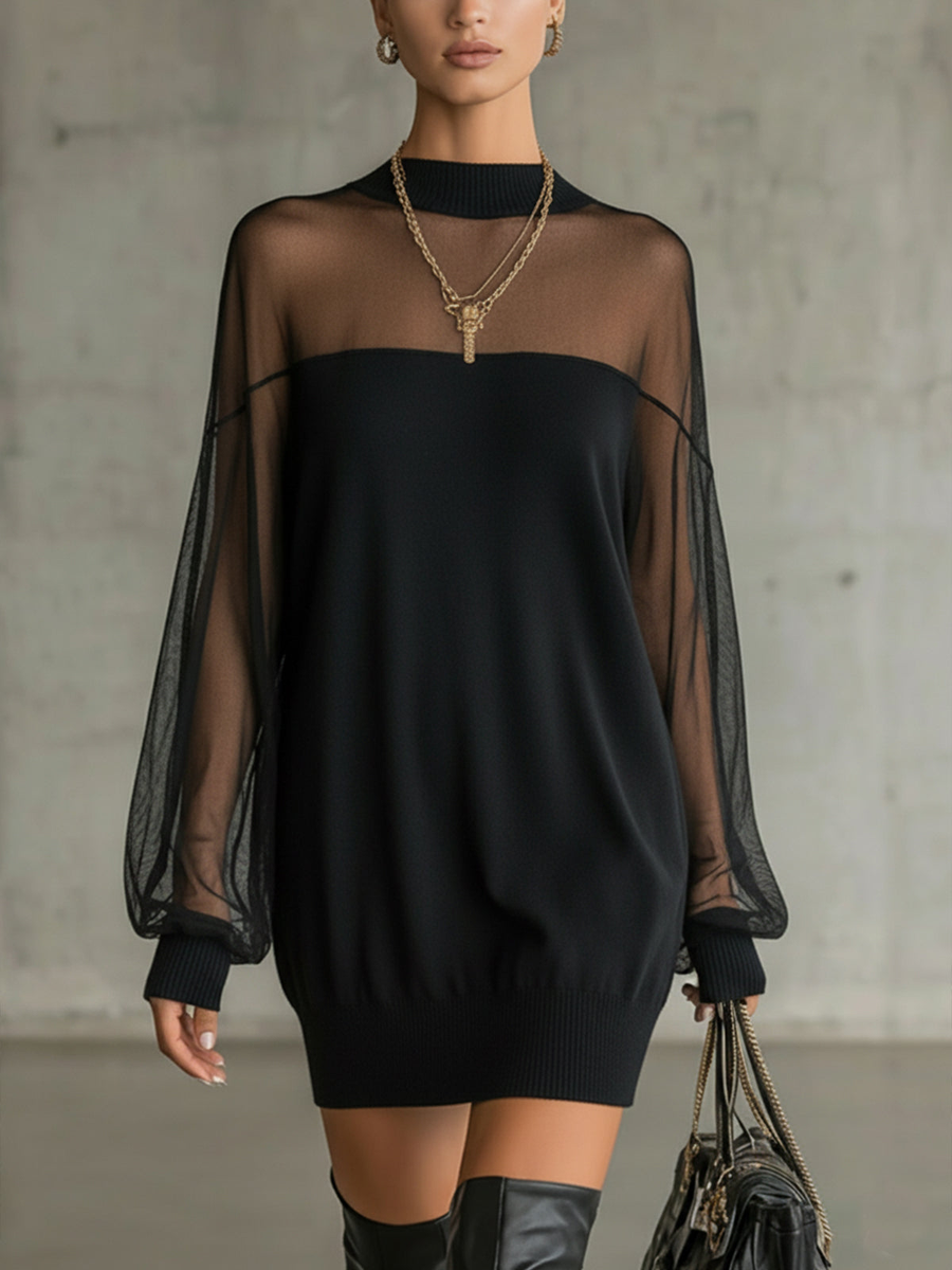 Amélie™ | Élégante Mini Robe Noire avec Manches en Réseau