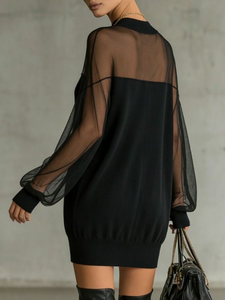 Amélie™ | Élégante Mini Robe Noire avec Manches en Réseau