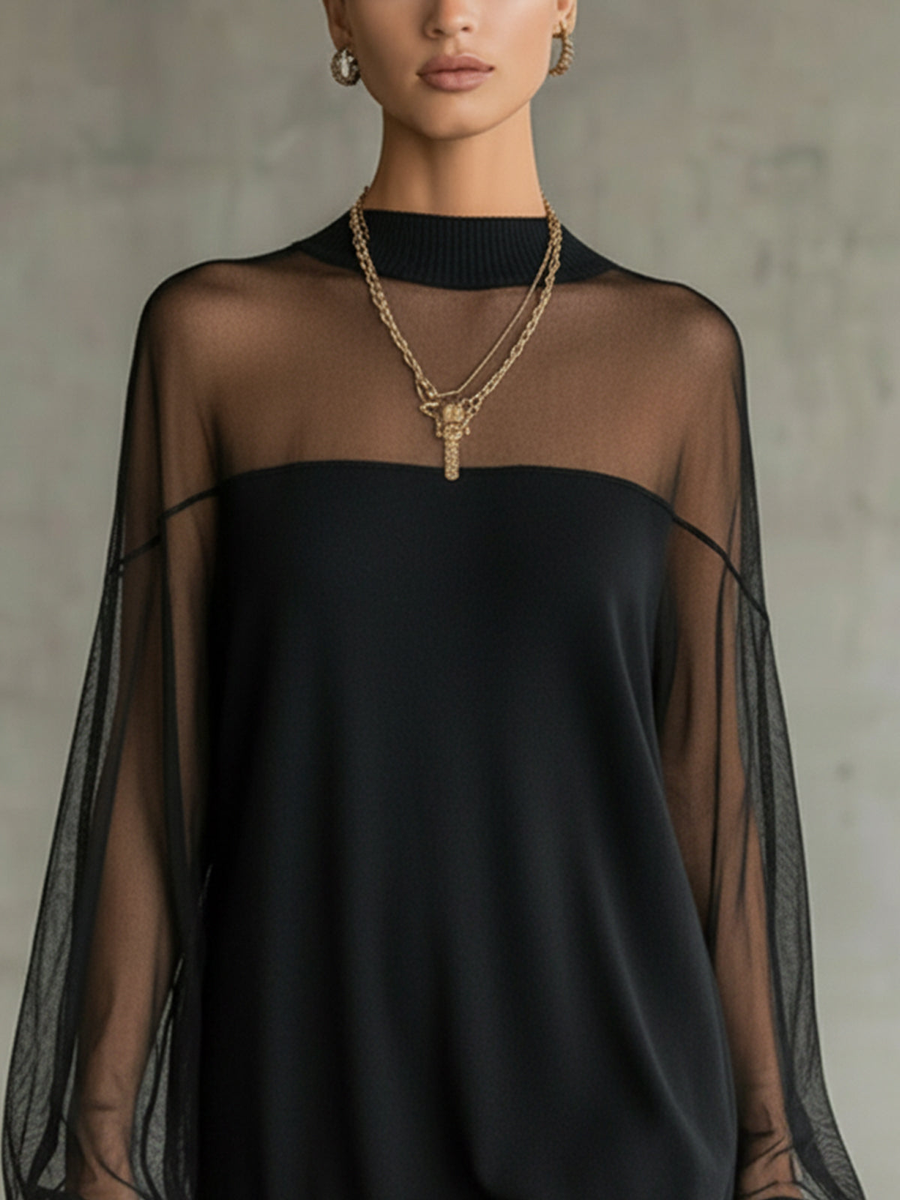 Amélie™ | Élégante Mini Robe Noire avec Manches en Réseau