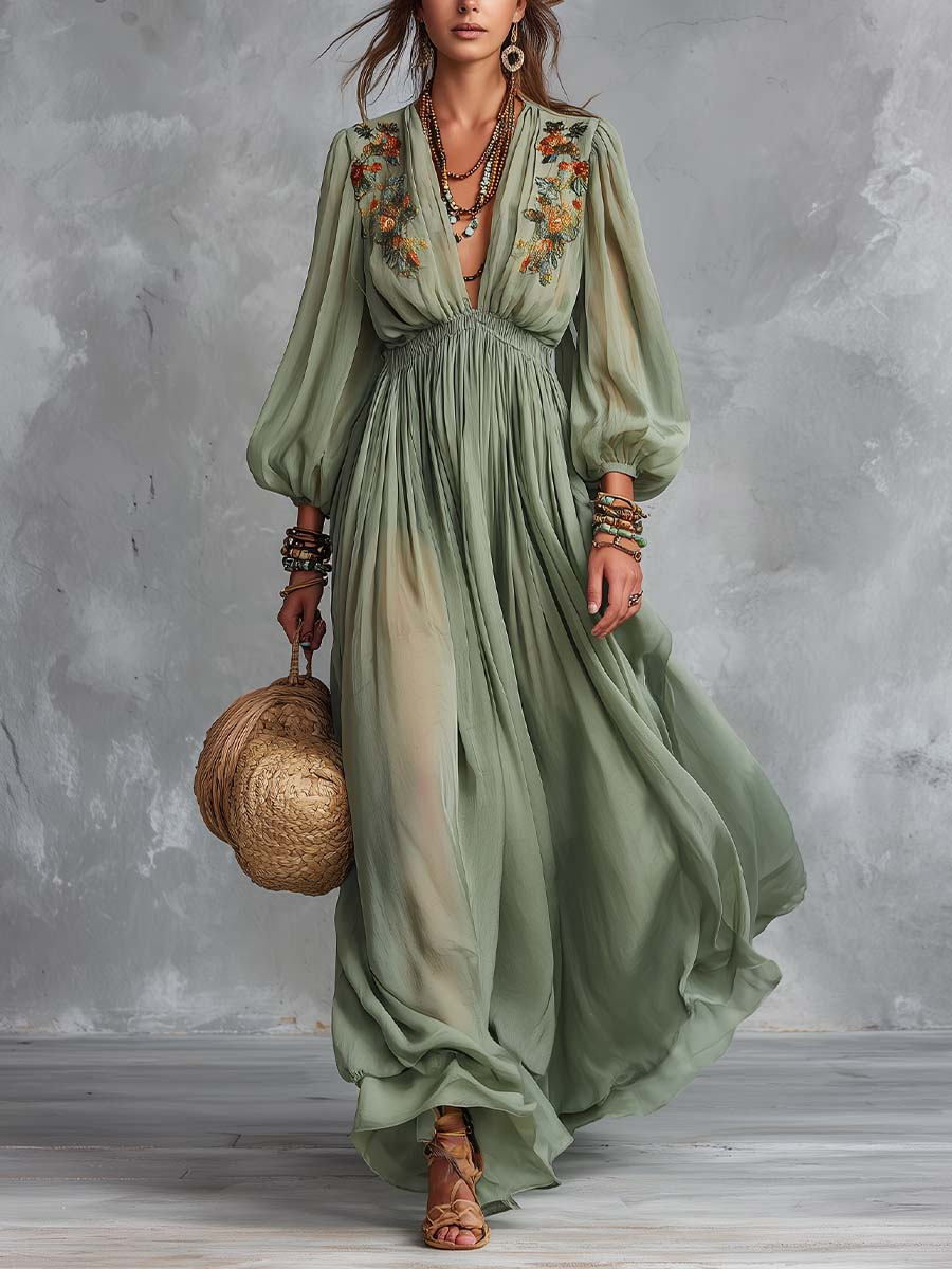 Élodine™ | Robe Maxi Bohémienne à Imprimé Floral