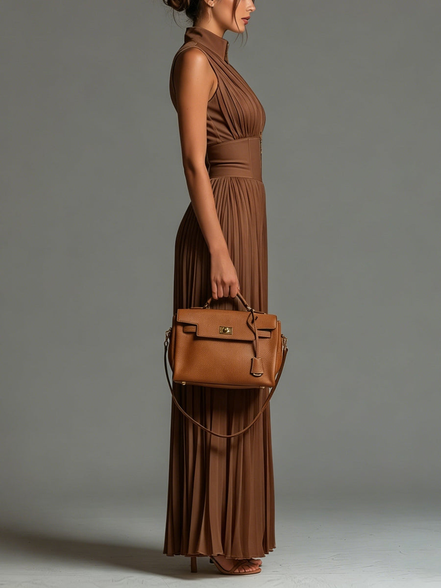 Gabrielle | Combishort Plissé en Mousseline Caramel