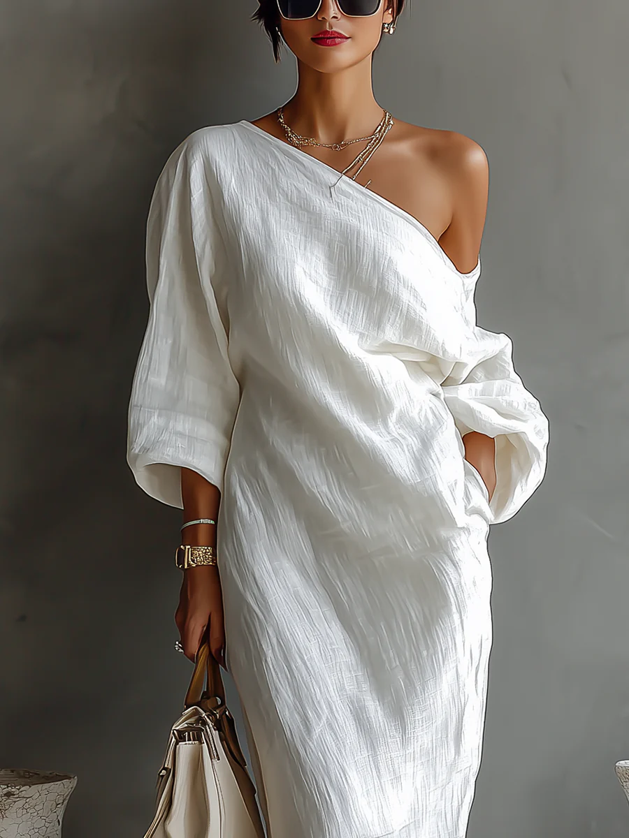 Elise™ | Élégante Robe Maxi à Épaule Unique en Blanc