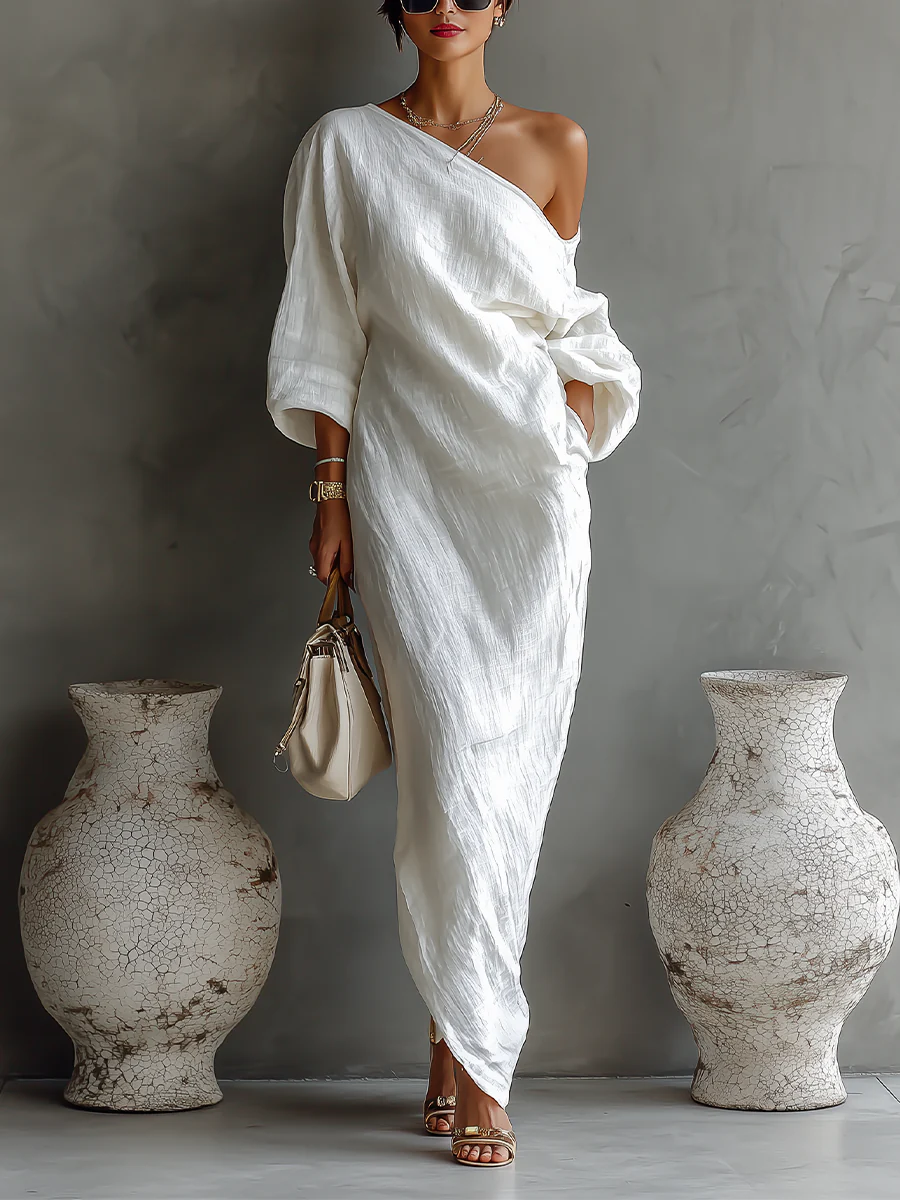 Elise™ | Élégante Robe Maxi à Épaule Unique en Blanc
