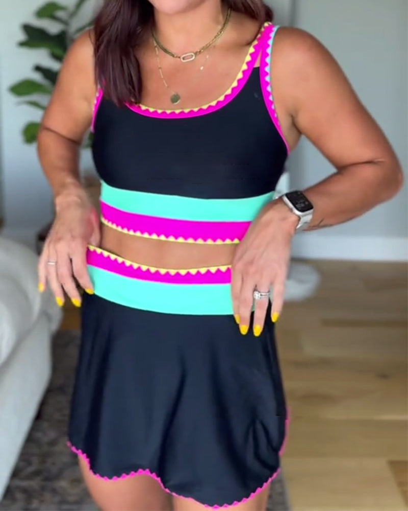 Rumba | Tankini à Rayures Colorées avec Jupe