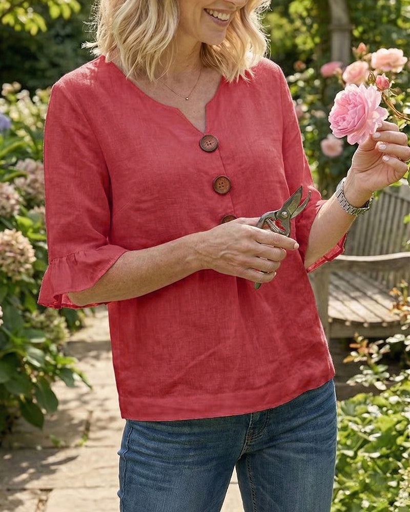 Pauline | Blouse en Coton et Lin à Volants