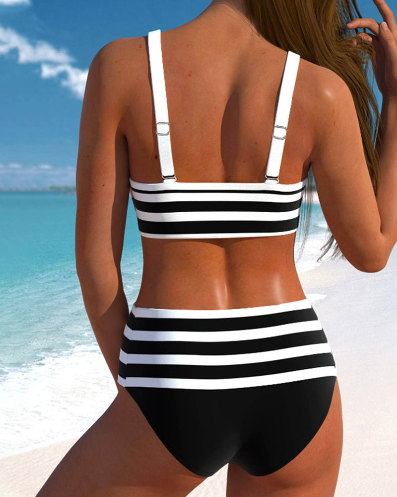 Island Glow | Hauts Rayés de Bikini Taille Haute