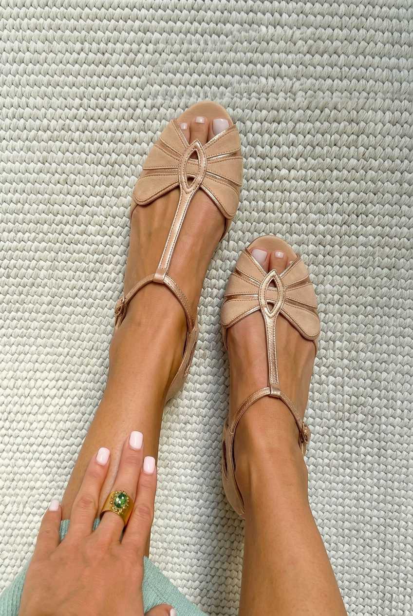 Sandales rétro peep toe avec bride en T