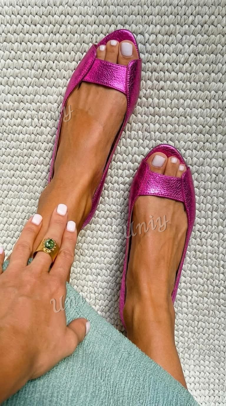 Chic Ballerines Métallisées Peep Toe en Or Champagne