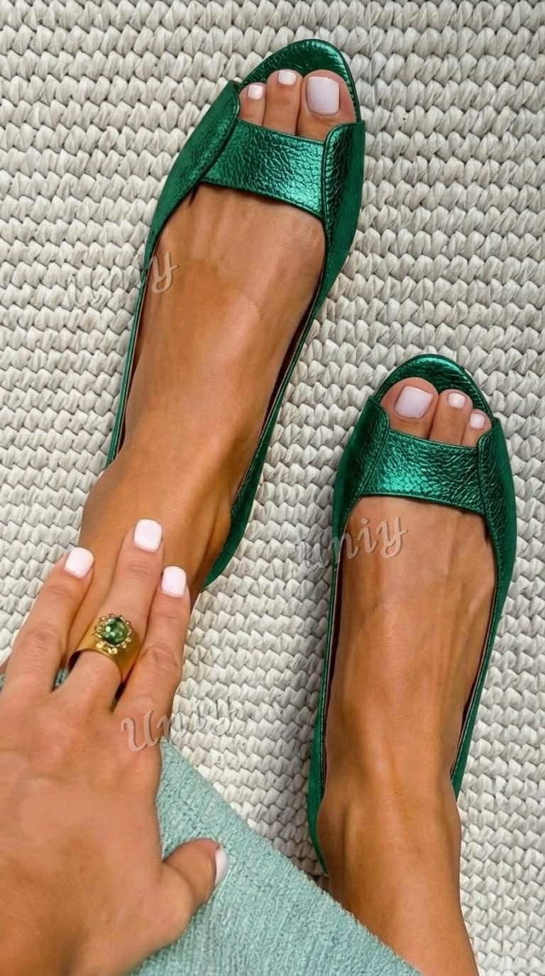 Chic Ballerines Métallisées Peep Toe en Or Champagne