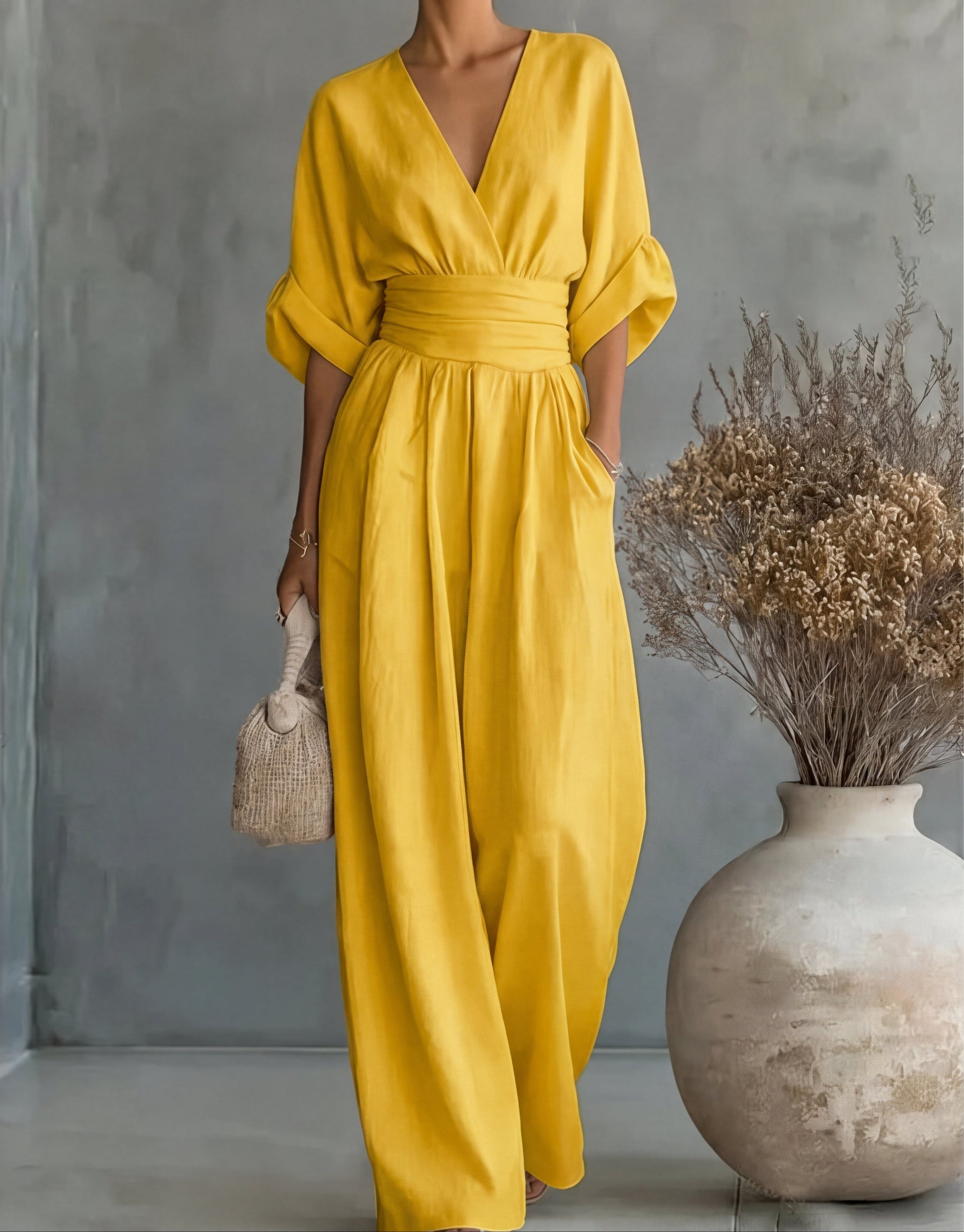 Céline | Combinaison Élégante à Col V et Jambe Large