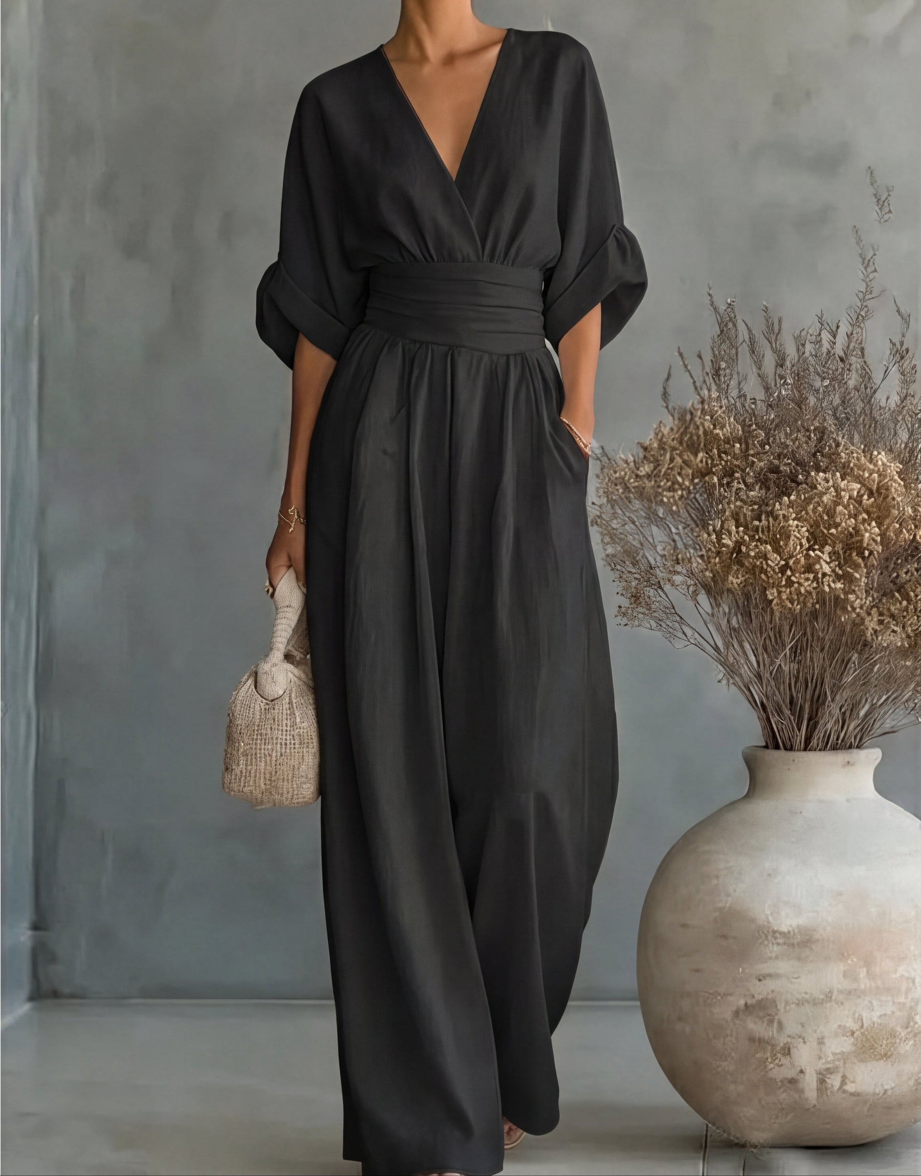 Céline | Combinaison Élégante à Col V et Jambe Large