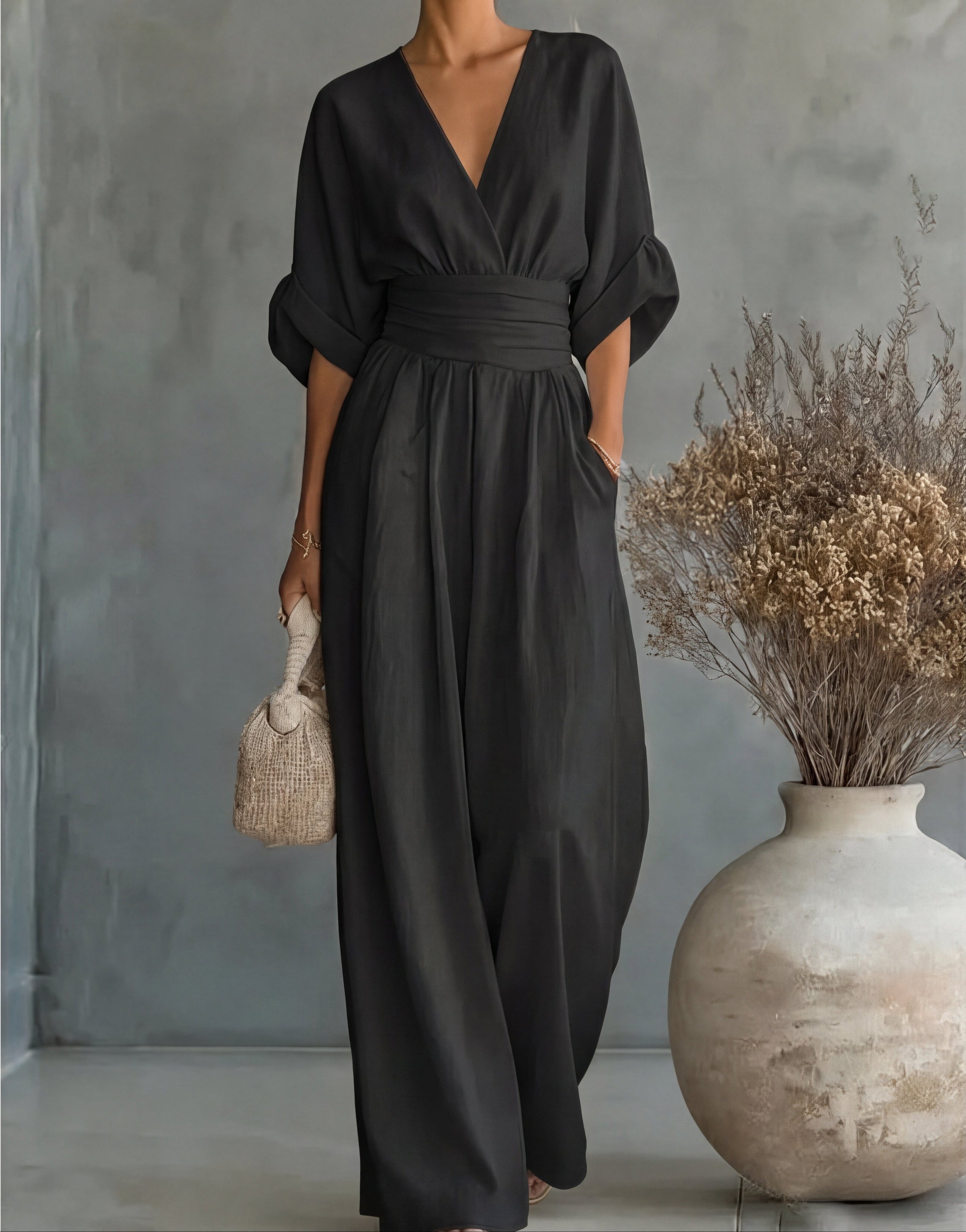 Céline | Combinaison Élégante à Col V et Jambe Large