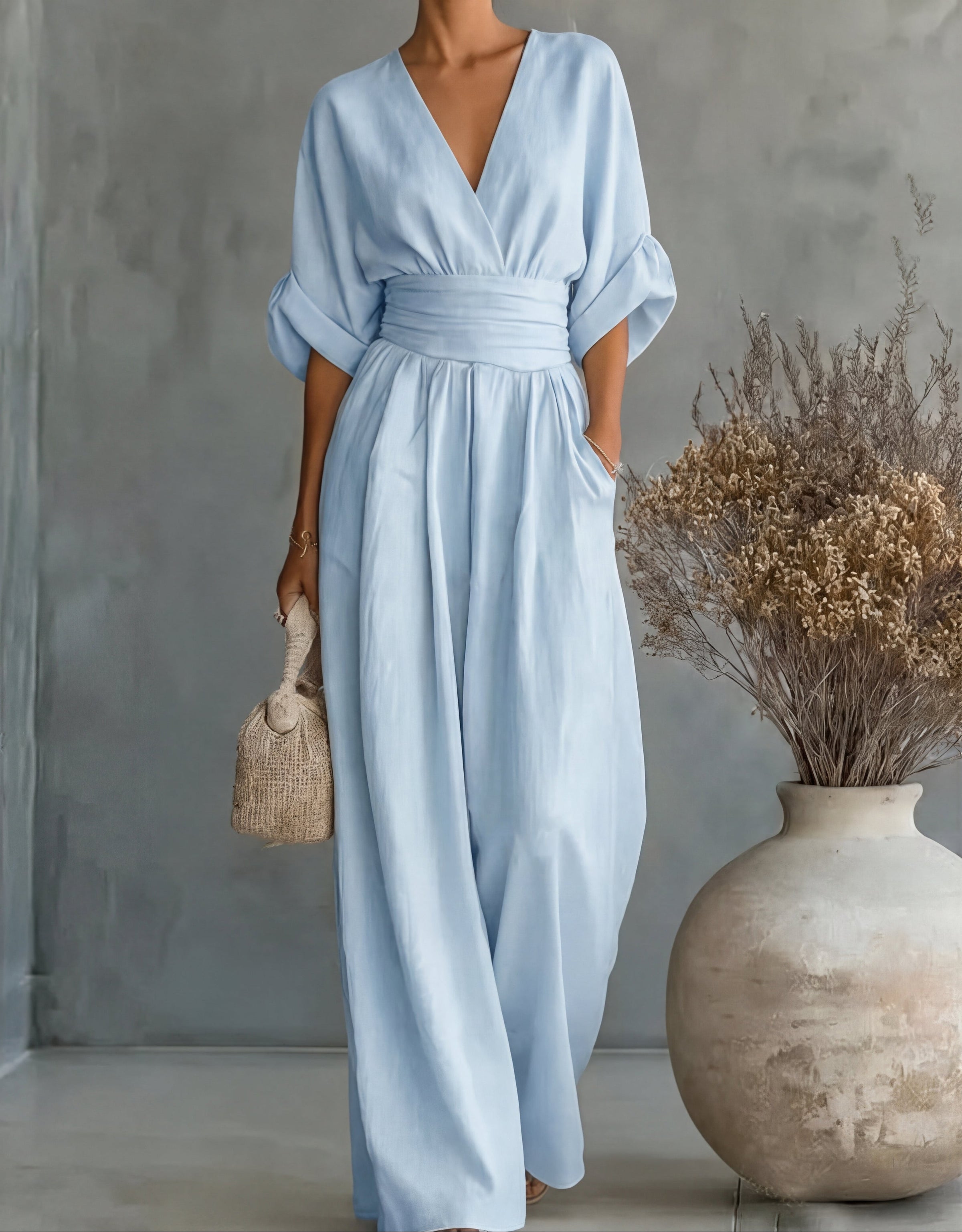 Céline | Combinaison Élégante à Col V et Jambe Large