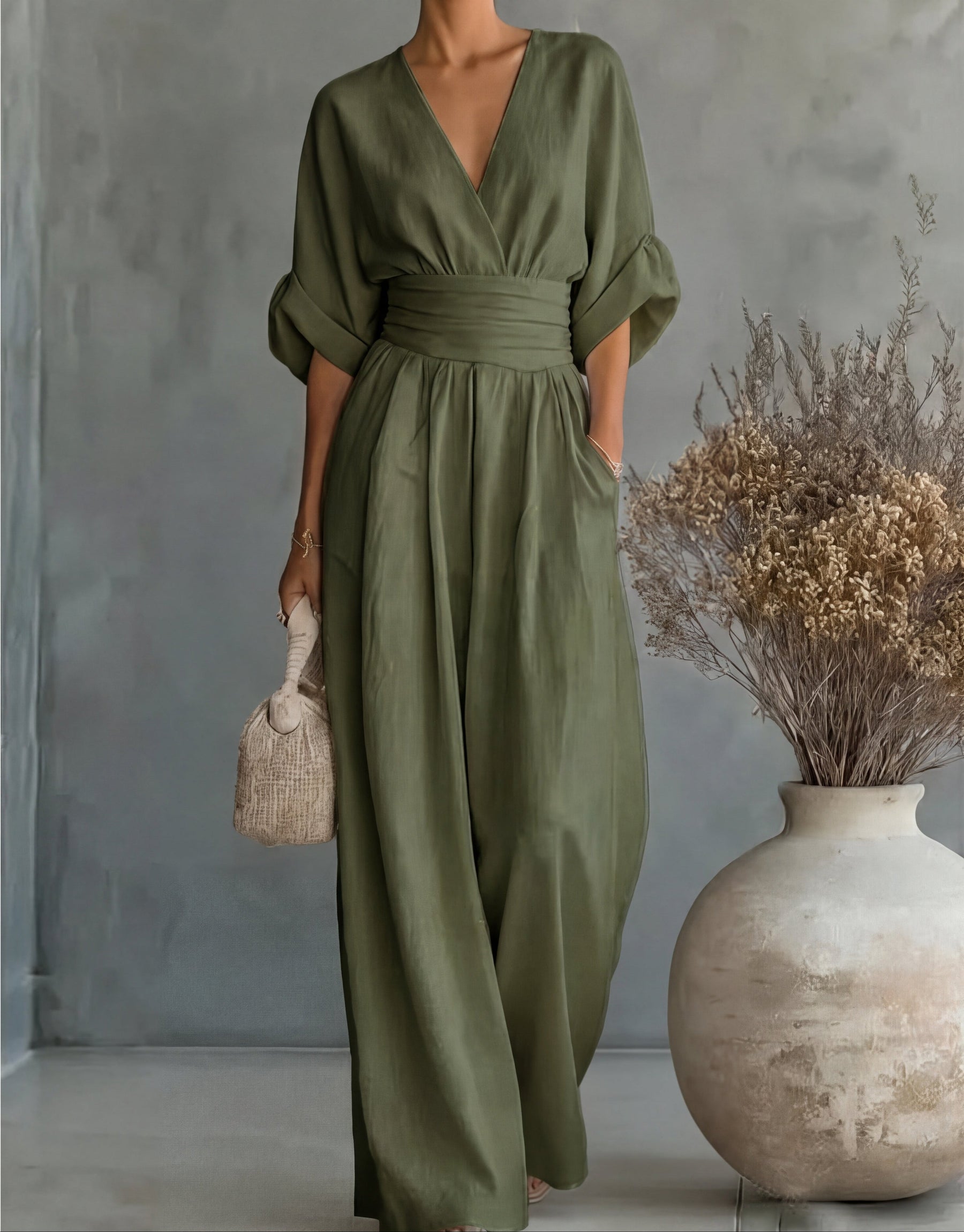 Céline | Combinaison Élégante à Col V et Jambe Large