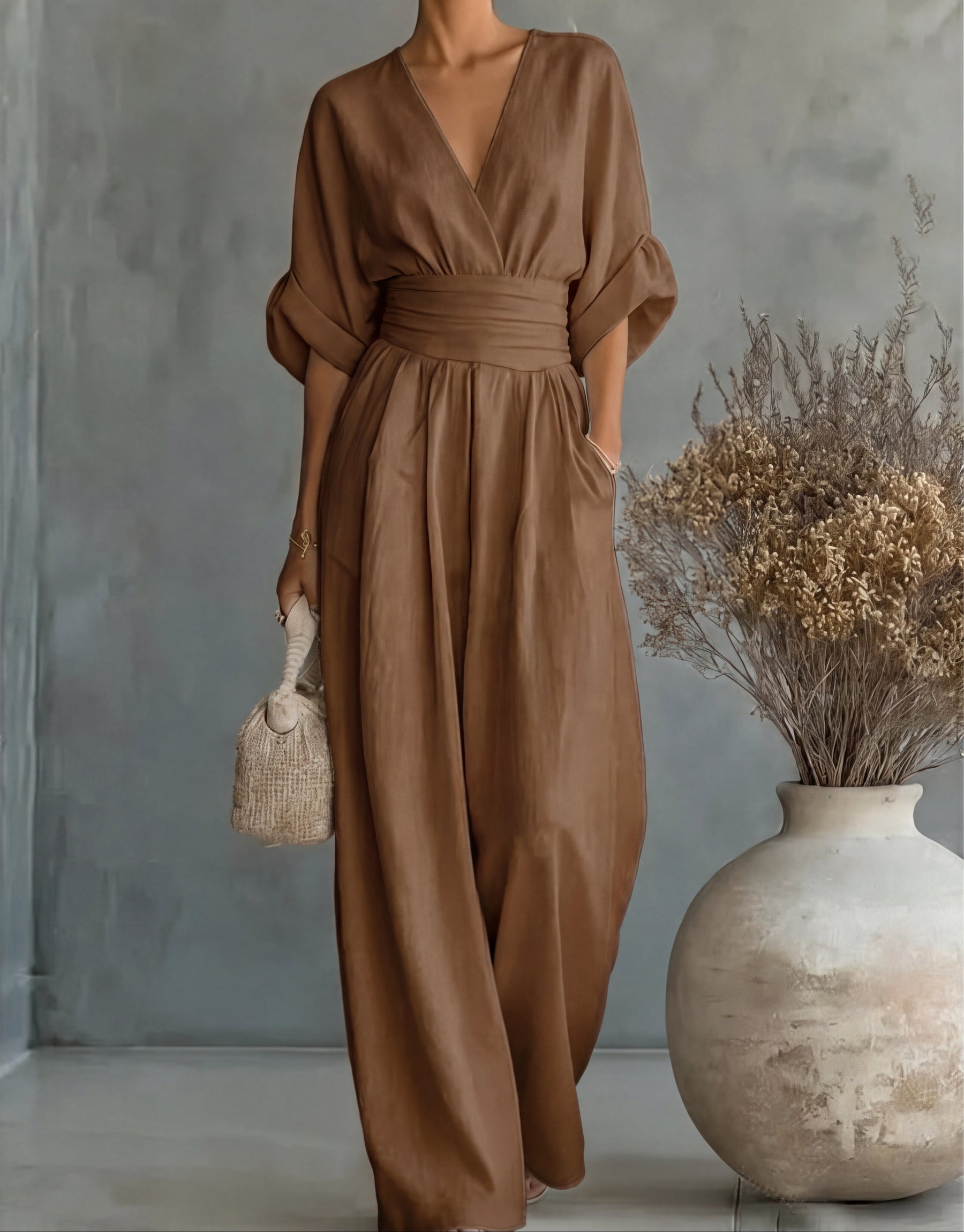 Céline | Combinaison Élégante à Col V et Jambe Large