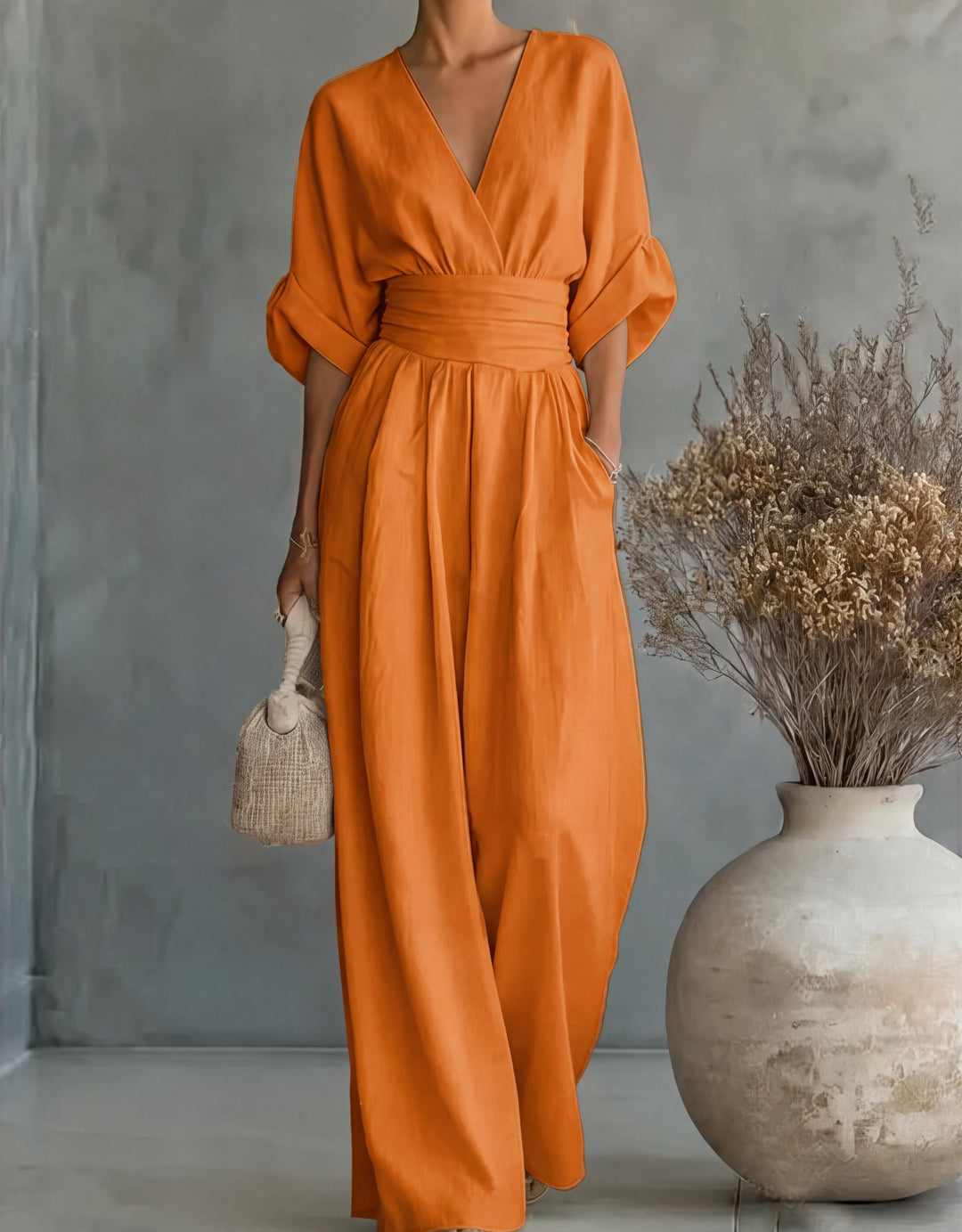 Céline | Combinaison Élégante à Col V et Jambe Large