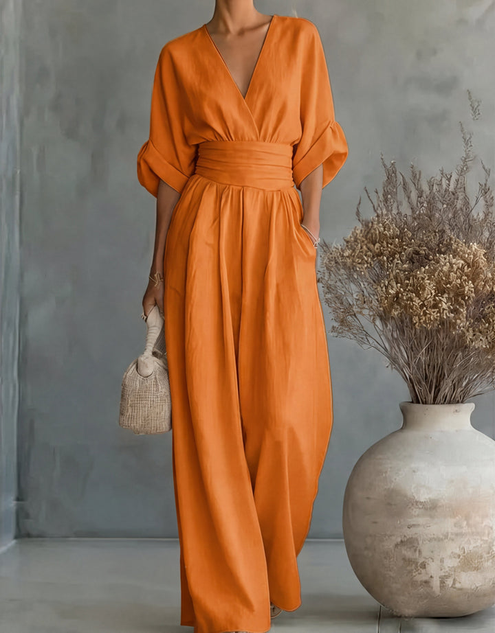 Céline | Combinaison Élégante à Col V et Jambe Large