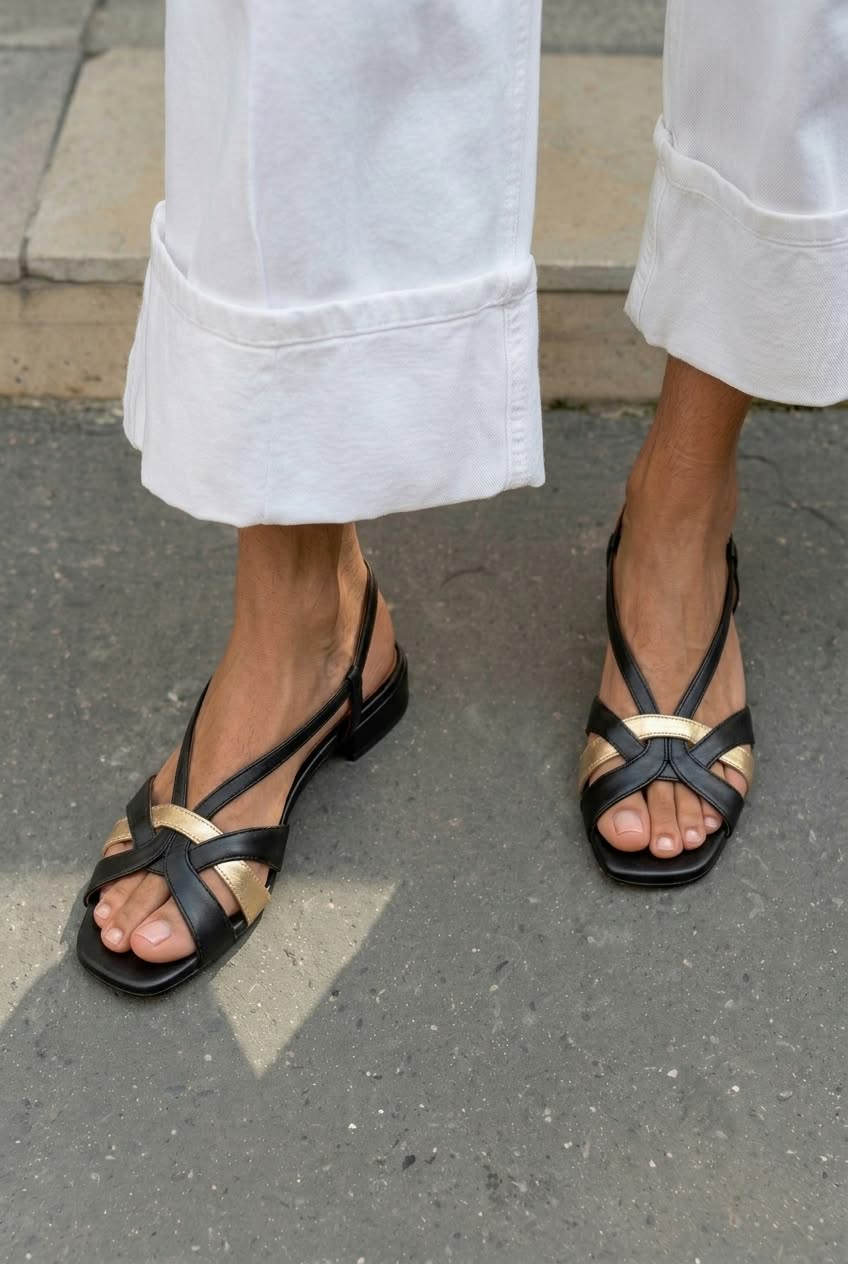 Sandales à bride arrière et bout carré avec brides croisées et talon bas