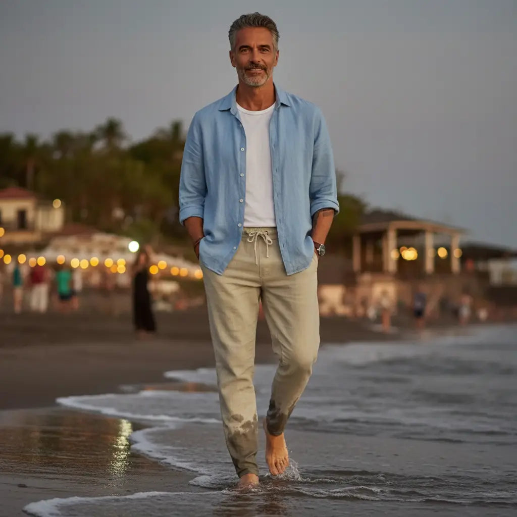 LAURENT MONACO | PANTALON DE PLAGE CLASSIQUE EN LIN POUR HOMMES