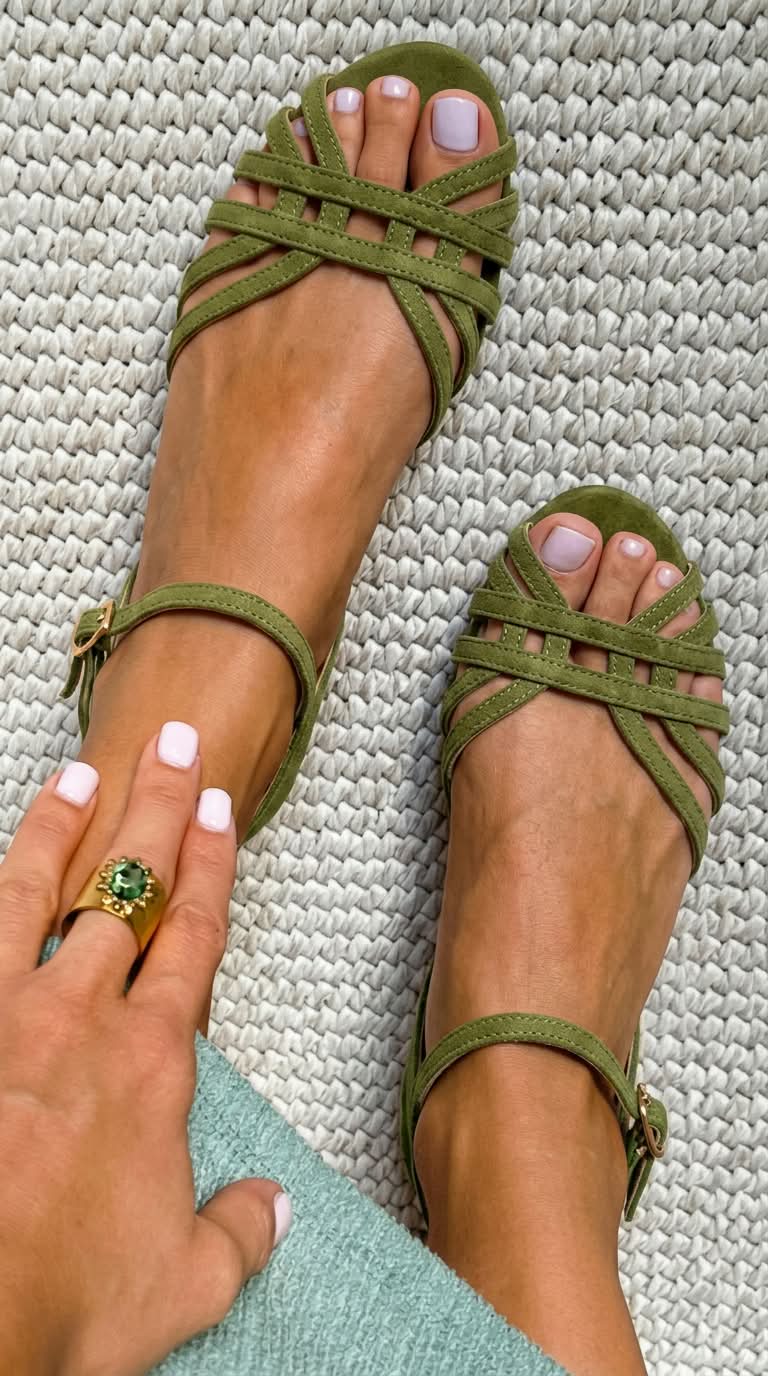 Sandales basses en cuir suédé avec boucle à la cheville et plusieurs lanières