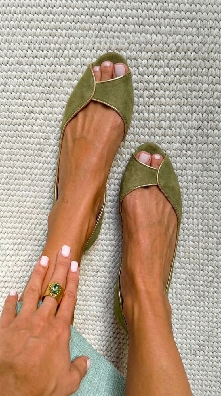 Beige and Gold Suede D'Orsay Peep Toe Flats