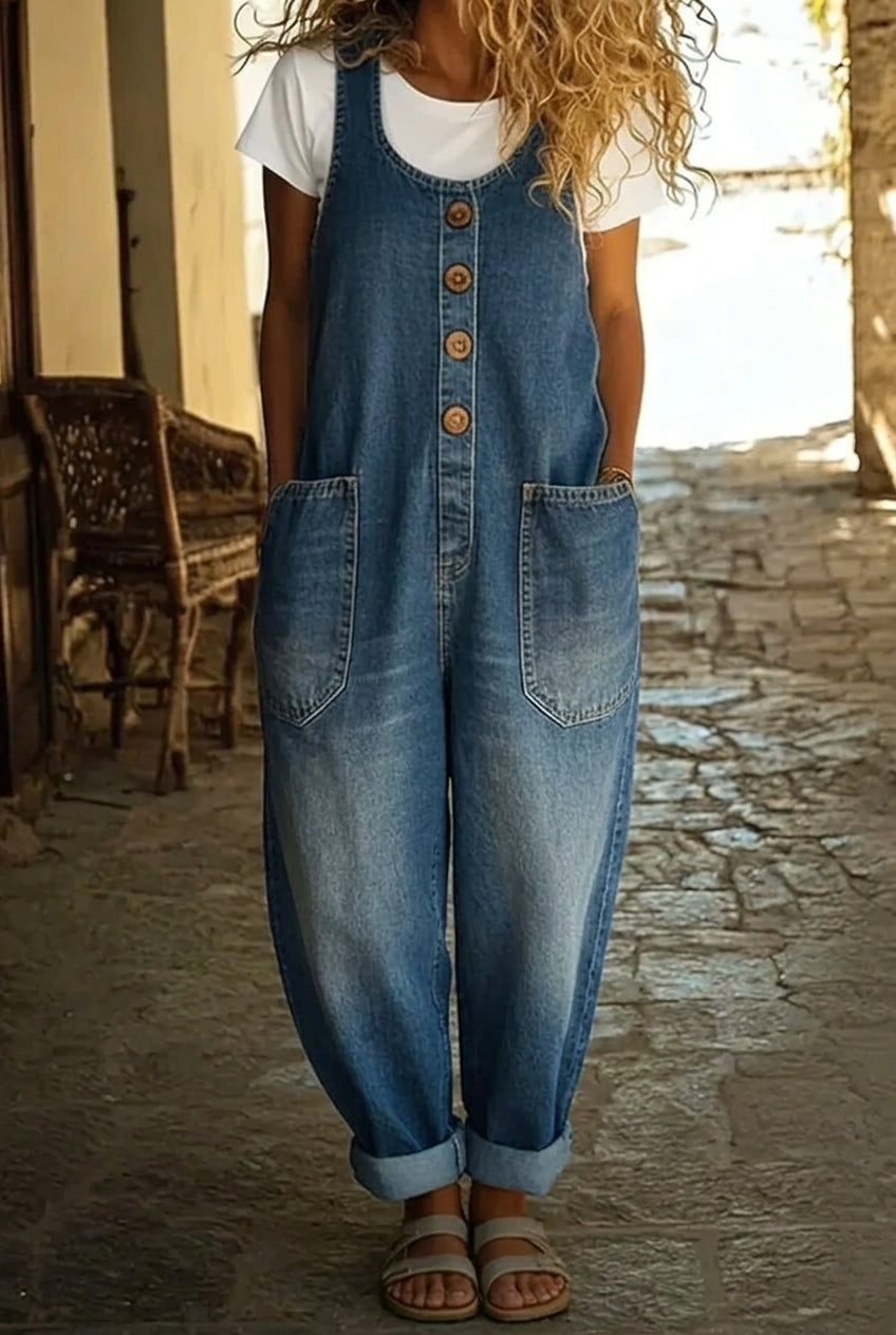 Léa – Salopette en denim coton lavé effet vintage
