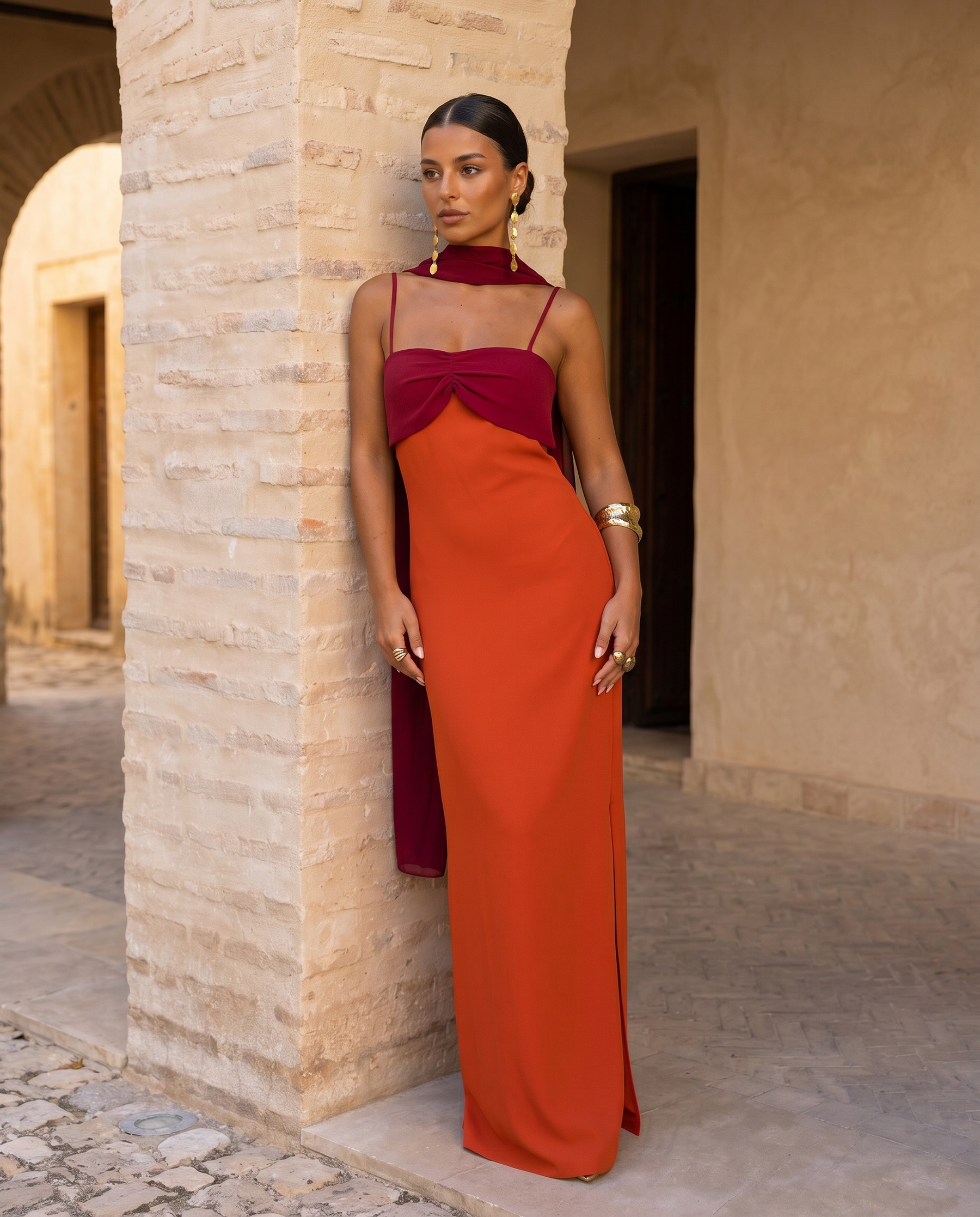 Aurélie | Robe Orange aux Détails Rouges