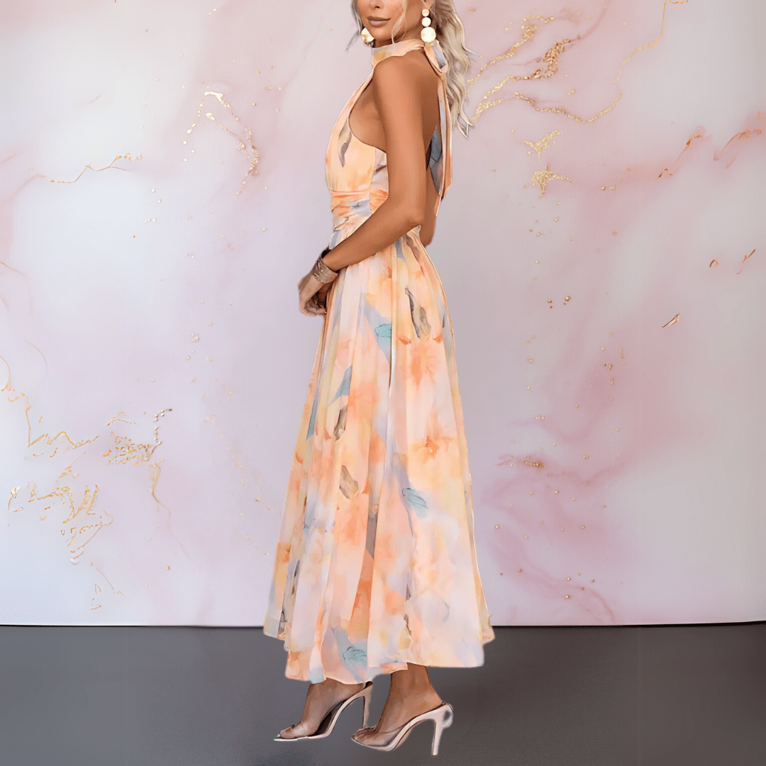 Vivienne | Robe dos-nu à imprimé aquarelle