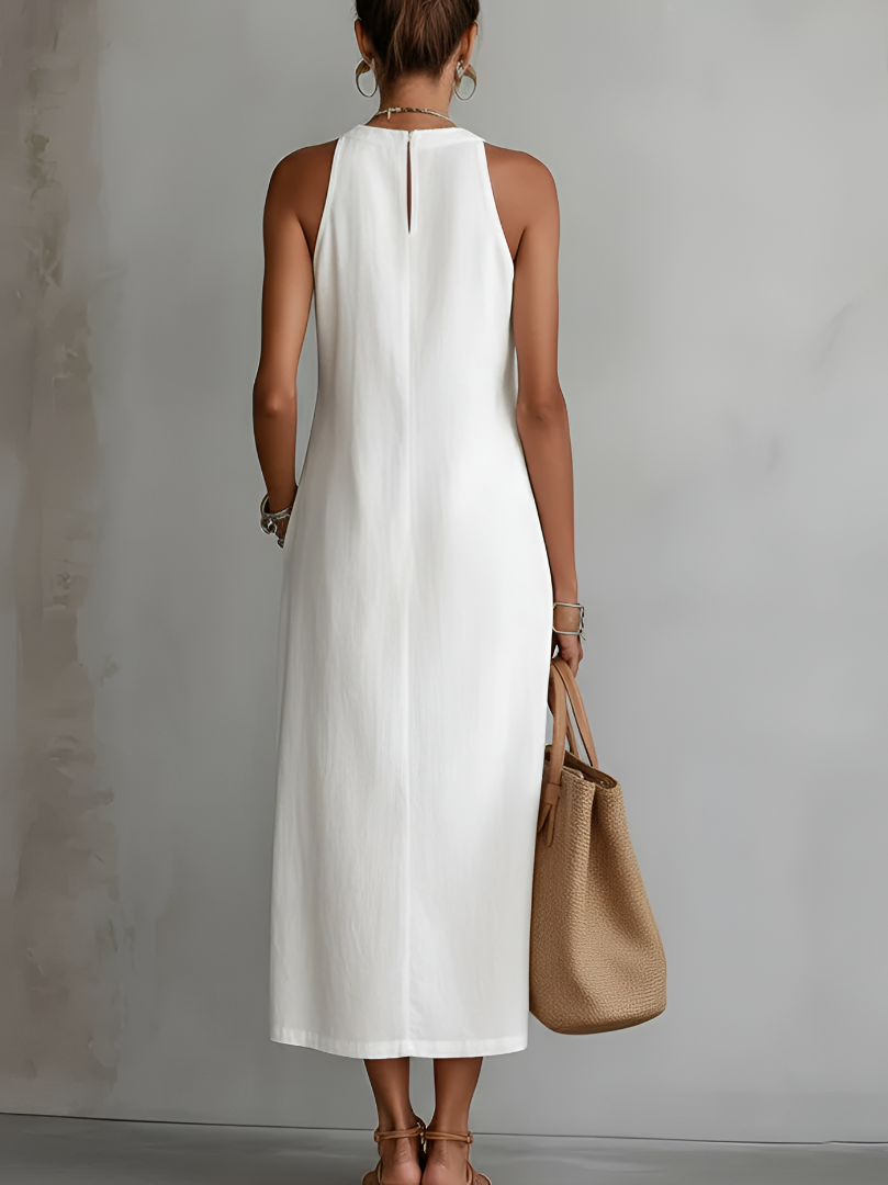 Jimena | Robe Midi en Lin avec Col Mao