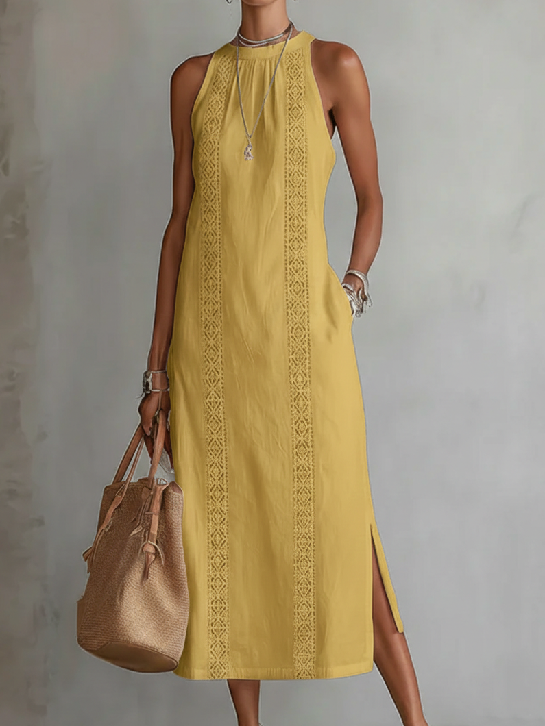 Jimena | Robe Midi en Lin avec Col Mao