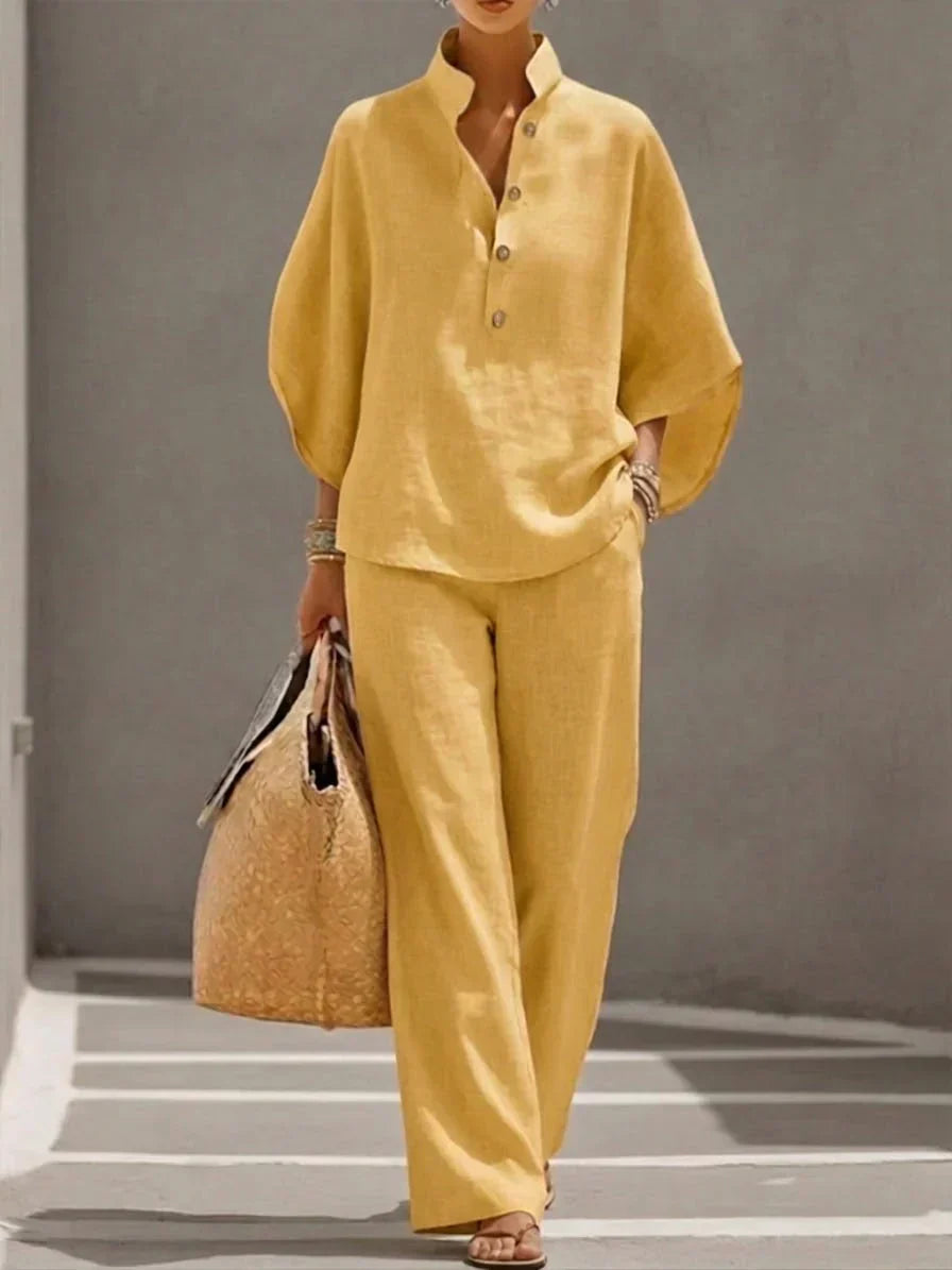 Colette | Ensemble en lin à manches chauve-souris et pantalon large