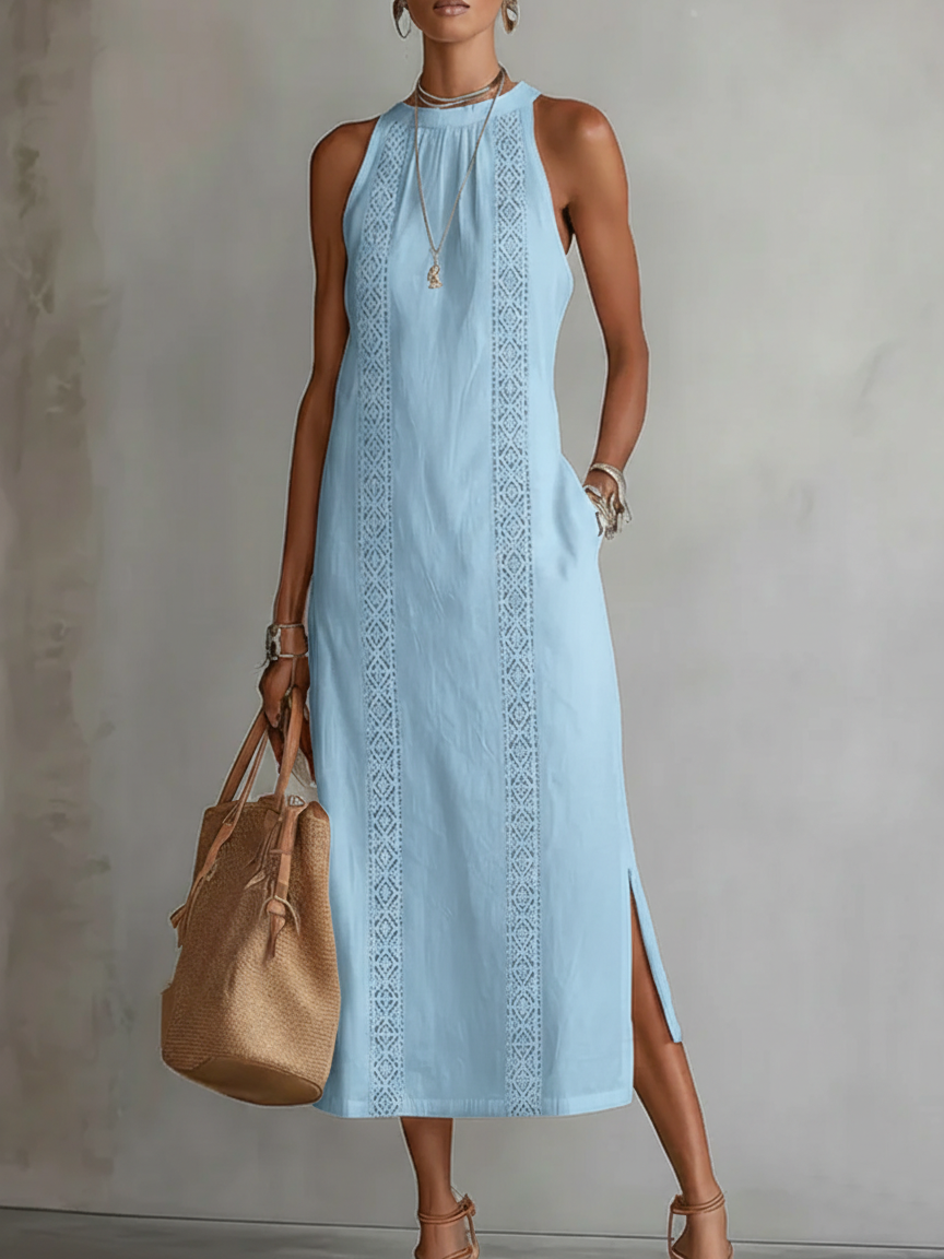 Jimena | Robe Midi en Lin avec Col Mao