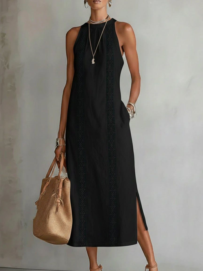 Jimena | Robe Midi en Lin avec Col Mao