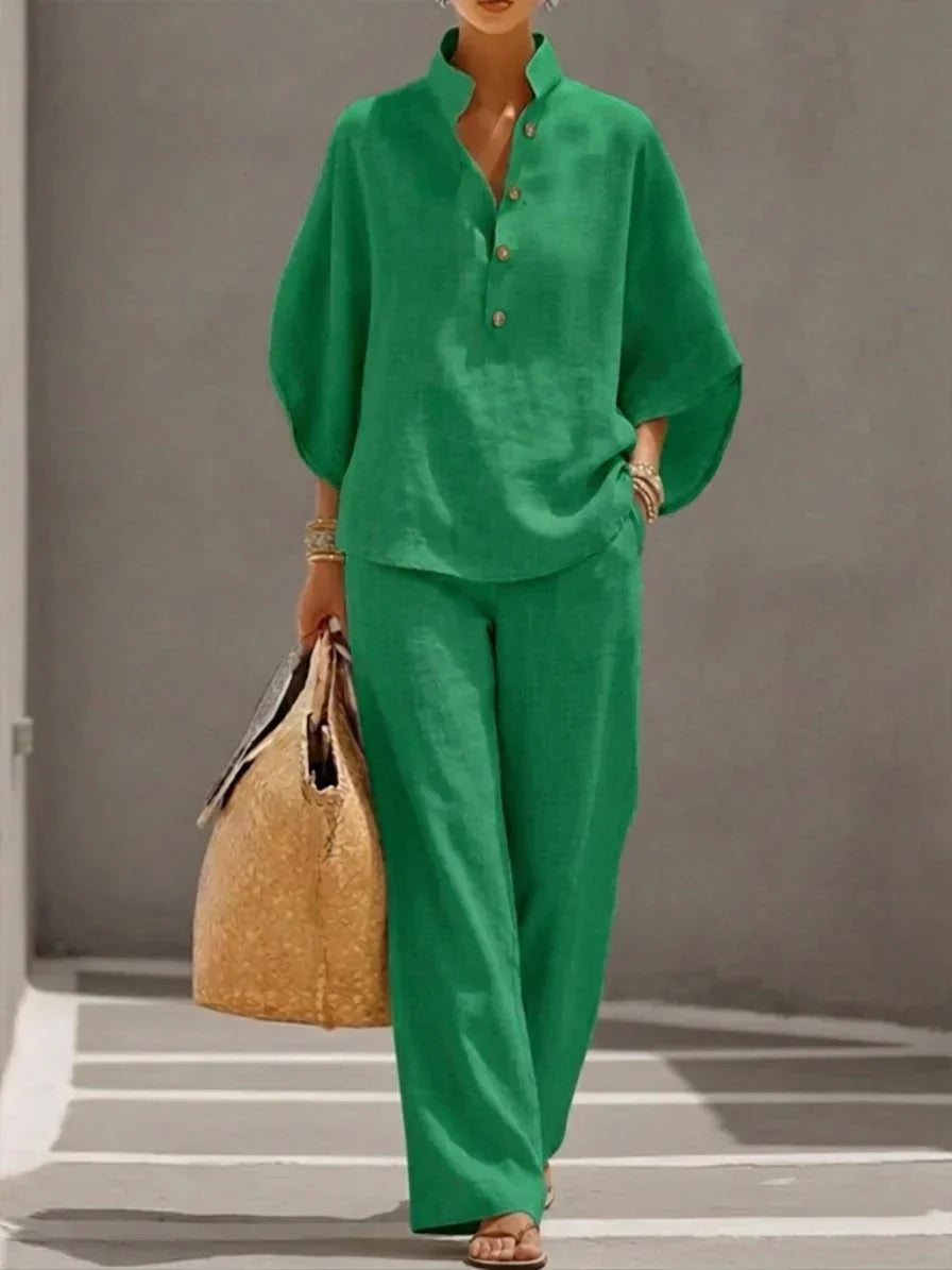 Colette | Ensemble en lin à manches chauve-souris et pantalon large