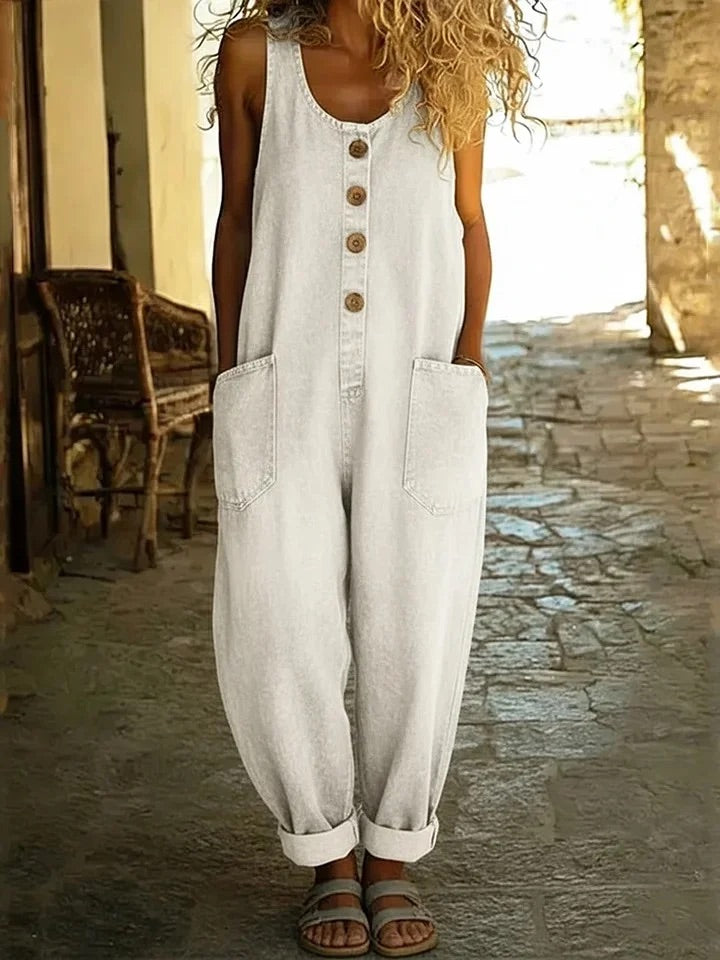 Léa – Salopette en denim coton lavé effet vintage