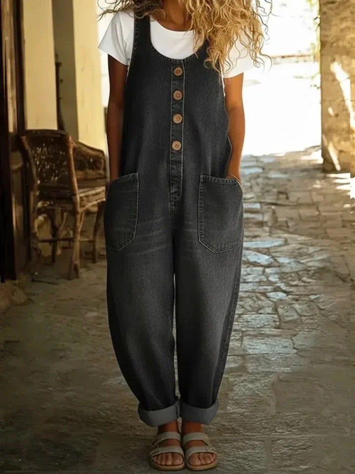 Léa – Salopette en denim coton lavé effet vintage