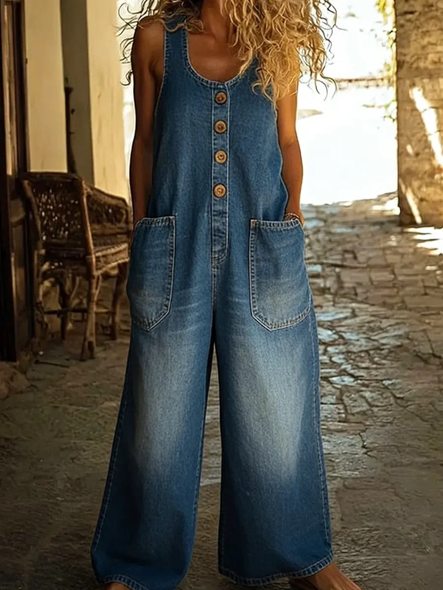 Léa – Salopette en denim coton lavé effet vintage