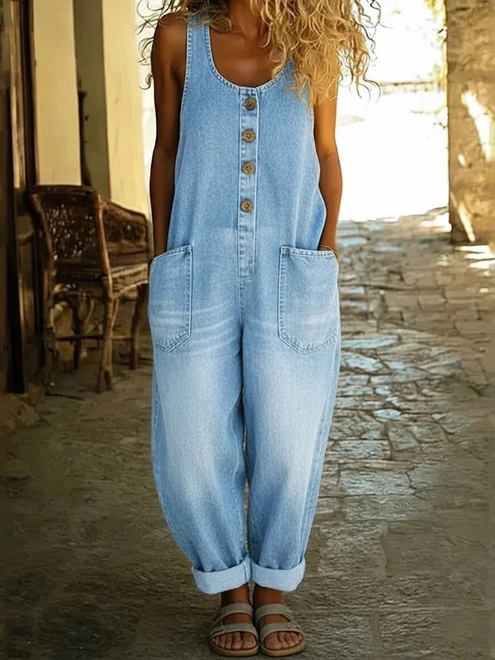 Léa – Salopette en denim coton lavé effet vintage