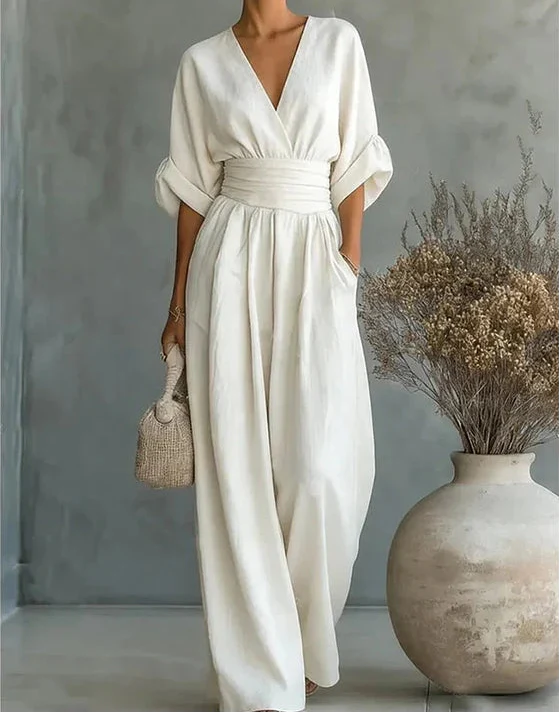 Céline | Combinaison Élégante à Col V et Jambe Large