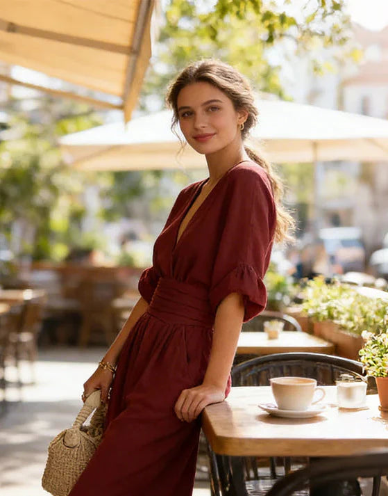 Céline | Combinaison Élégante à Col V et Jambe Large