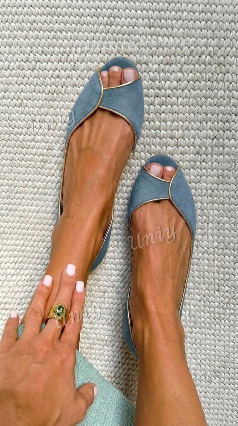 Beige and Gold Suede D'Orsay Peep Toe Flats