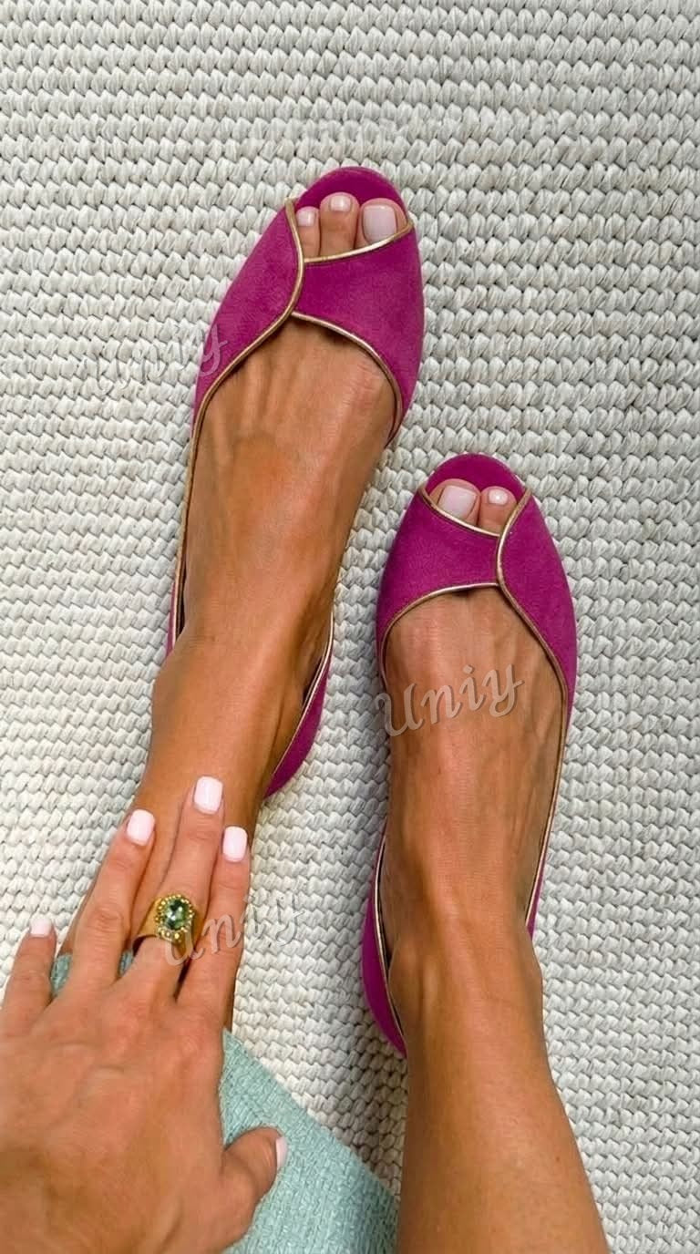 Beige and Gold Suede D'Orsay Peep Toe Flats