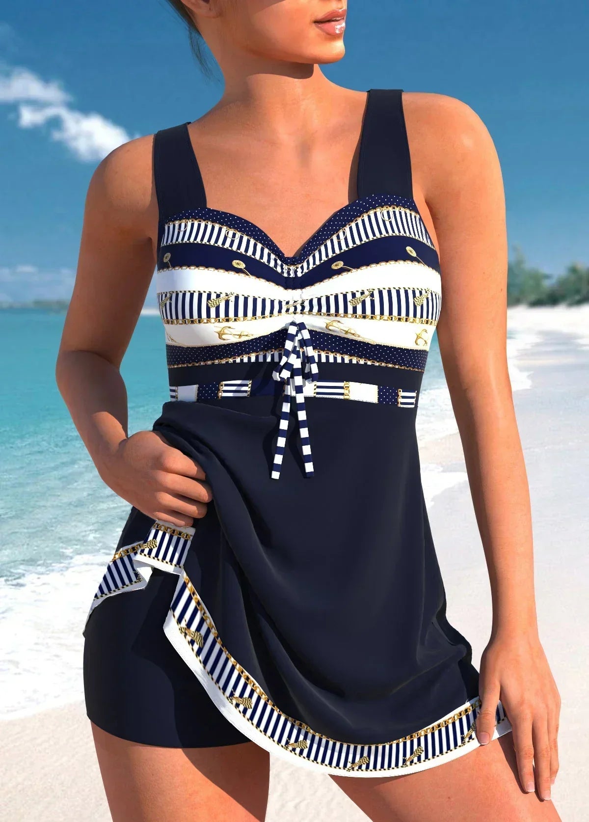 Adriana | Maillot de Bain avec Jupe et Haut Imprimé qui Discrète et Met en Valeur